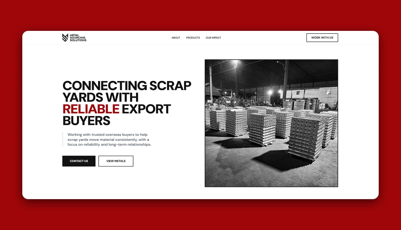 Screenshot of Metal Sourcing Solutions Website